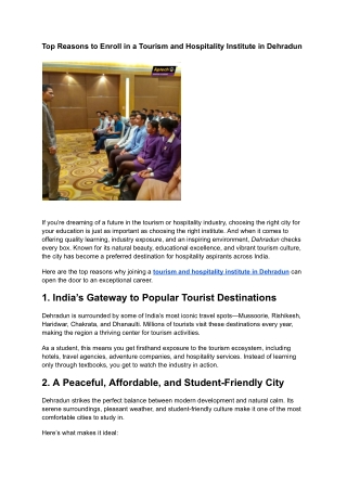 Top Reasons to Enroll in a Tourism and Hospitality Institute in Dehradun
