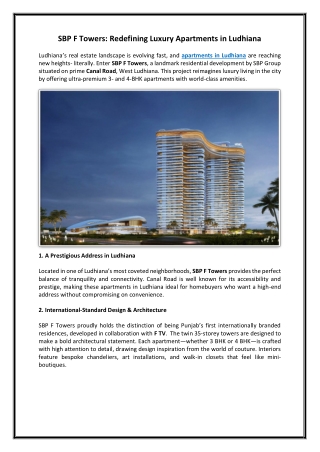 SBP F Towers Redefining Luxury Apartments in Ludhiana