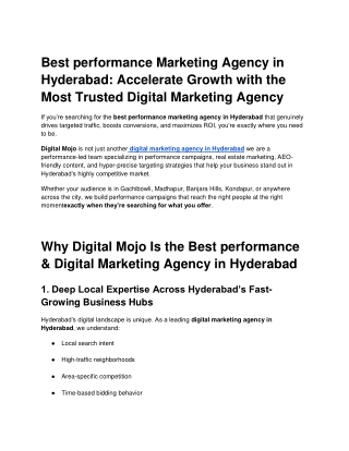 Best performance Marketing Agency in Hyderabad