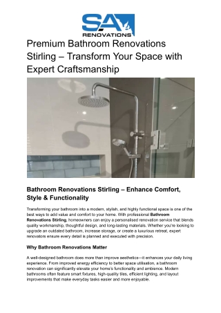 Premium Bathroom Renovations Stirling – Transform Your Space with Expert Craftsmanship