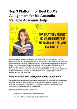Top 3 Platform for Best Do My Assignment for Me Australia – Reliable Academic Help