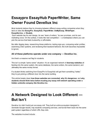 Essaypro EssayHub PaperWriter, Same Owner Found Devellux Inc