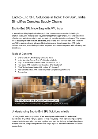 End-to-End 3PL Solutions in India: How AWL India Simplifies Complex Supply Chain