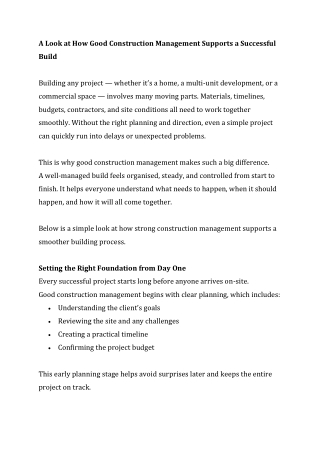 A Look at How Good Construction Management Supports a Successful Build