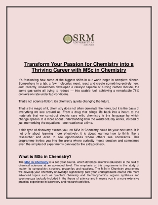 Transform Your Passion for Chemistry into a Thriving Career with MSc in Chemistry