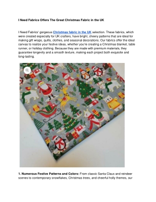 I Need Fabrics Offers The Great Christmas Fabric in the UK