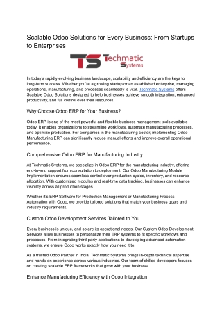 Scalable Odoo Solutions for Every Business: From Startups to Enterprises