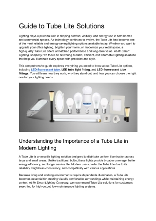 Guide to Tube Lite Solutions