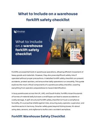 Complete Warehouse Forklift Safety Checklist for Safe Operations