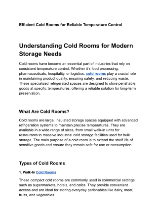 Understanding Cold Rooms for Modern Storage Needs