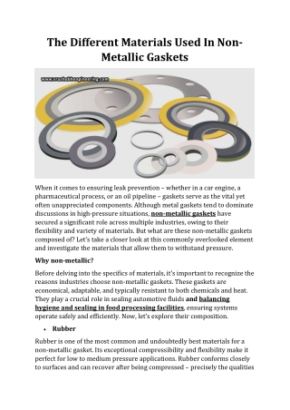 The Different Materials Used In Non-Metallic Gaskets