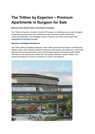 Apartment In Gurgaon For Sale _ Trillion