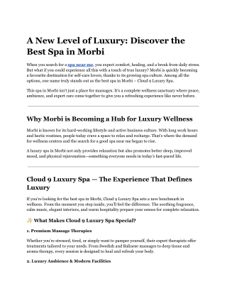 A New Level of Luxury: Discover the Best Spa in Morbi