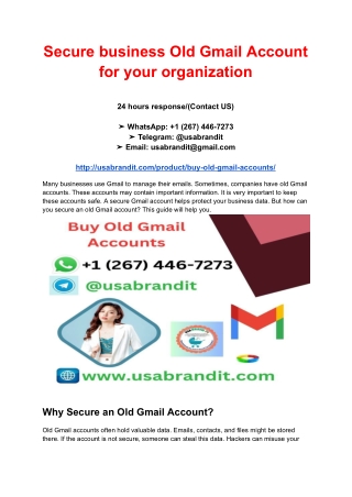 Secure business Old Gmail Account for your organization