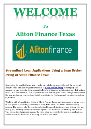 Streamlined Loan Applications Using a Loan Broker Irving at Aliton Finance Texas