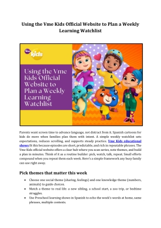 Plan a Weekly Learning Watchlist with Vme Kids Online