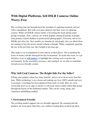 Sell DSLR Cameras Online with Instant Cash