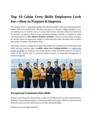 Top 10 Cabin Crew Skills Employers Look For — How to Prepare & Impress