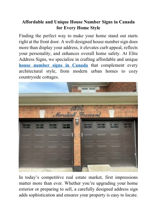 Affordable and Unique House Number Signs in Canada for Every Home Style