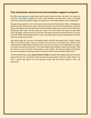 Civil, mechanical, electrical and instrumentation support in projects