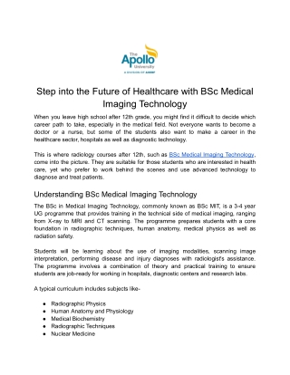 Step into the Future of Healthcare with BSc Medical Imaging Technology