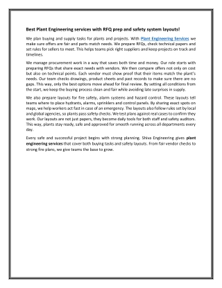 Best Plant engineering services with RFQ prep and safety system layouts