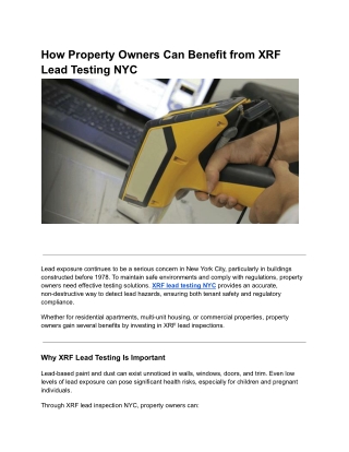 How Property Owners Can Benefit from XRF Lead Testing NYC This Year