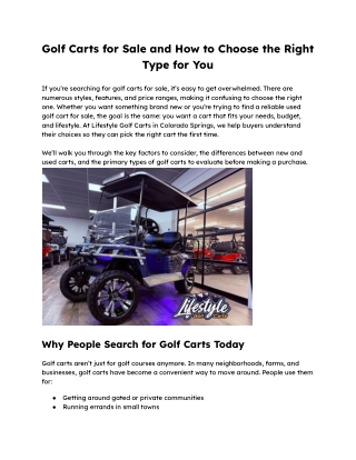 How to Choose the Best Golf Cart for Your Lifestyle and Budget
