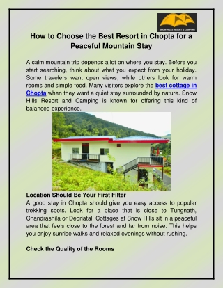 Best Cottage in Chopta