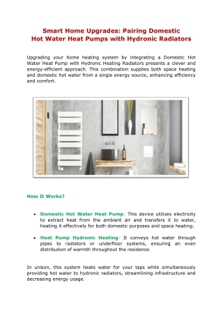 Smart Home Upgrades Pairing Domestic Hot Water Heat Pumps with Hydronic Radiators