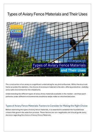 Types of Aviary Fence Materials and Their Uses