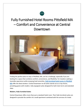Fully Furnished Hotel Rooms Pittsfield MA | Central Downtown