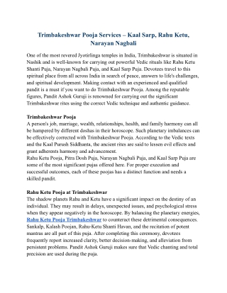 Trimbakeshwar Pooja Services – Kaal Sarp, Rahu Ketu, Narayan Nagbali