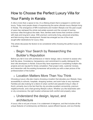 How to Choose the Perfect Luxury Villa for Your Family in Kerala