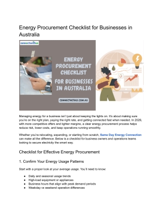 Energy Procurement Checklist for Businesses in Australia