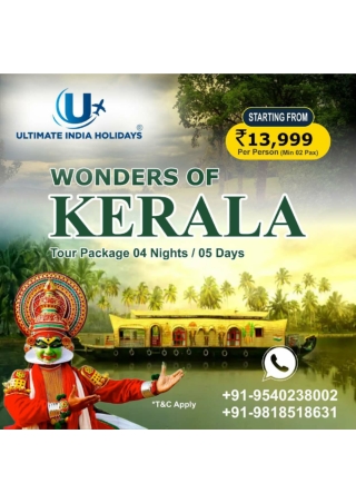 Wonders of Kerala Tour Package – 4 Nights  5 Days (Ultimate India Holidays)