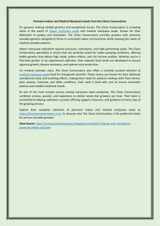 Premium Indoor and Medical Marijuana Seeds from the Clone Conservatory