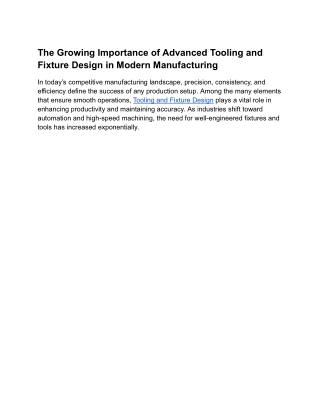 The Growing Importance of Advanced Tooling and Fixture Design in Modern Manufacturing