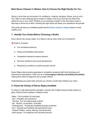 Best Dance Classes in Ottawa | How to Choose the Right Studio