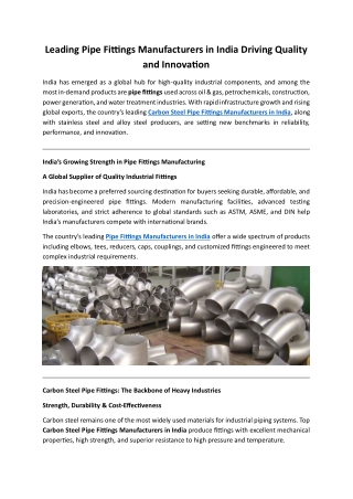 Leading Pipe Fittings Manufacturers in India Driving Quality and Innovation
