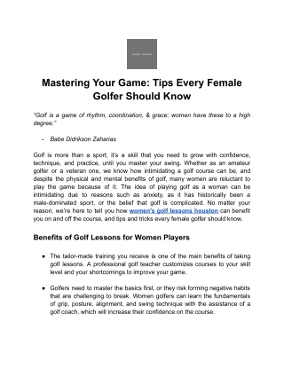 Mastering Your Game: Tips Every Female Golfer Should Know