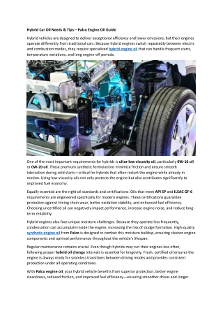 Hybrid Car Oil Needs & Tips – Palco Engine Oil Guide