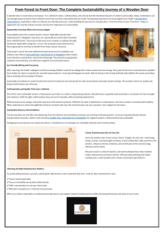 From Forest to Front Door The Complete Sustainability Journey of a Wooden Door