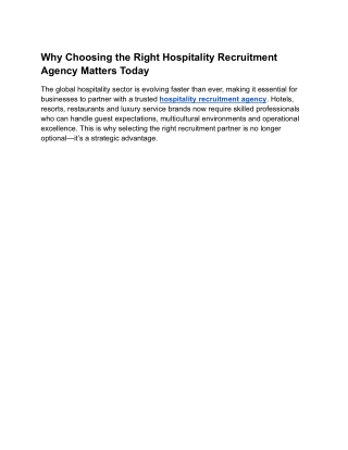 Why Choosing the Right Hospitality Recruitment Agency Matters Today