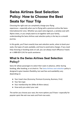 Swiss Airlines Seat Selection Policy: Everything You Must Know Before Flying