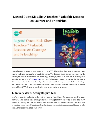 Legend Quest: Kids Learn Powerful Courage Lessons - PrimoTV