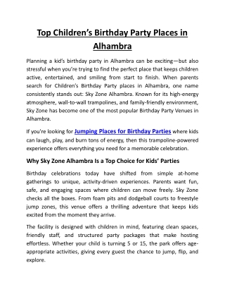 Top Children’s Birthday Party Places in Alhambra