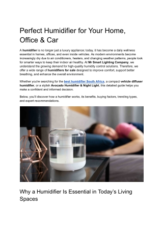 Perfect Humidifier for Your Home, Office & Car