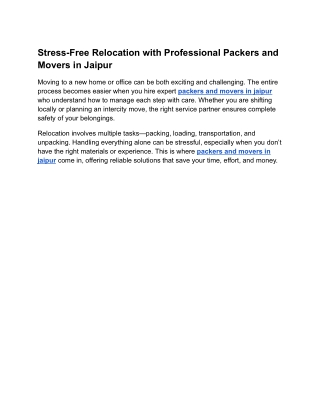 Stress-Free Relocation with Professional Packers and Movers in Jaipur
