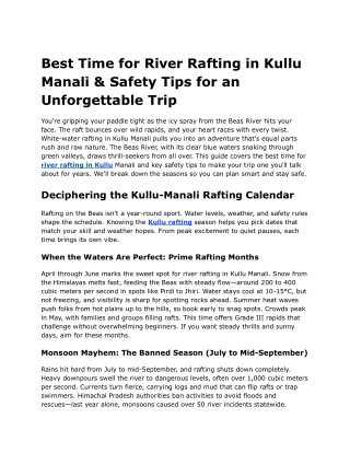 Best Time for River Rafting in Kullu Manali & Safety Tips for an Unforgettable T